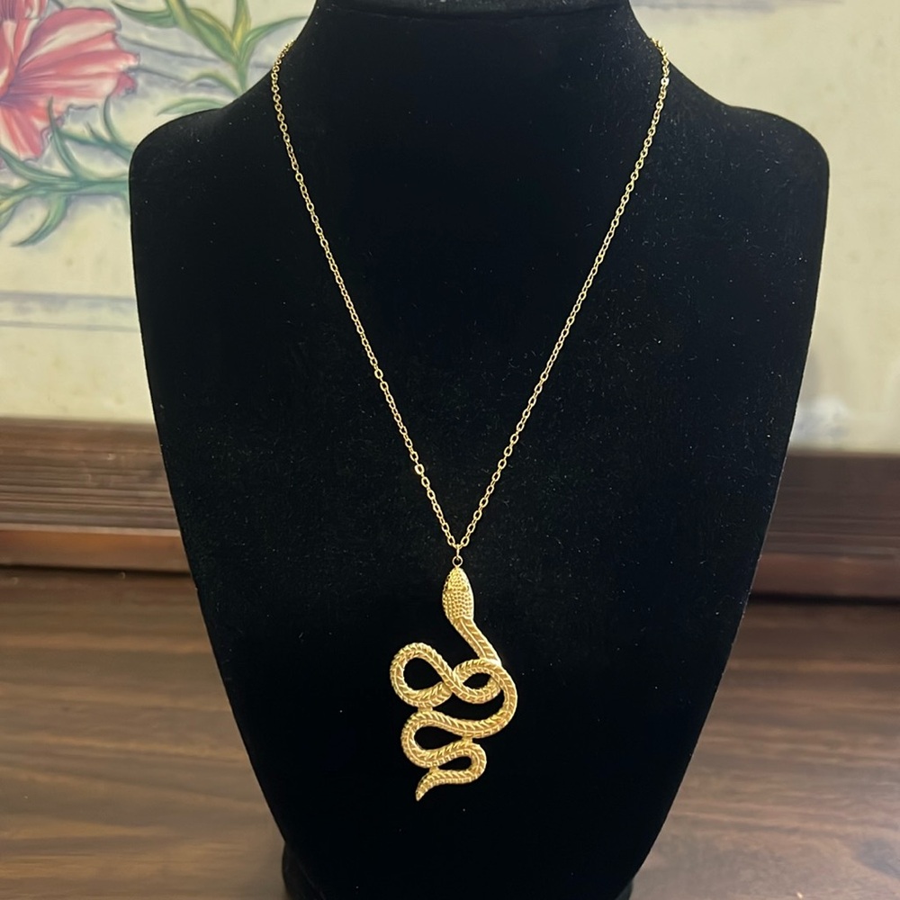 Gold plated stainless steel snake pendant necklace